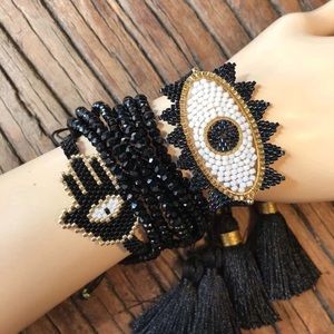 Evil Eye Bracelet Set Hamsa Tassel Jewelry